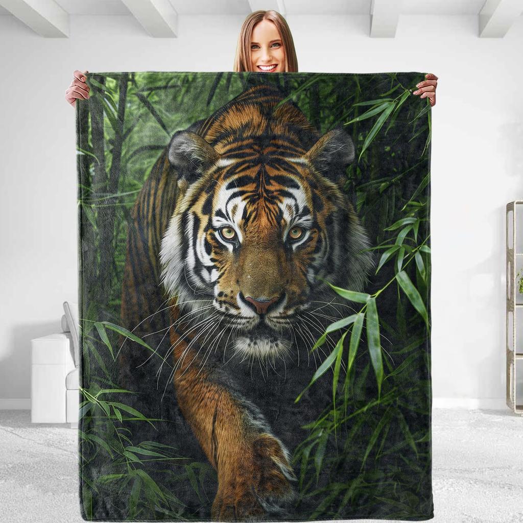 Tiger Print Flannel Blanket Comfortable Soft Flannel Blanket Animal 3D High Definition Print Home Blanket