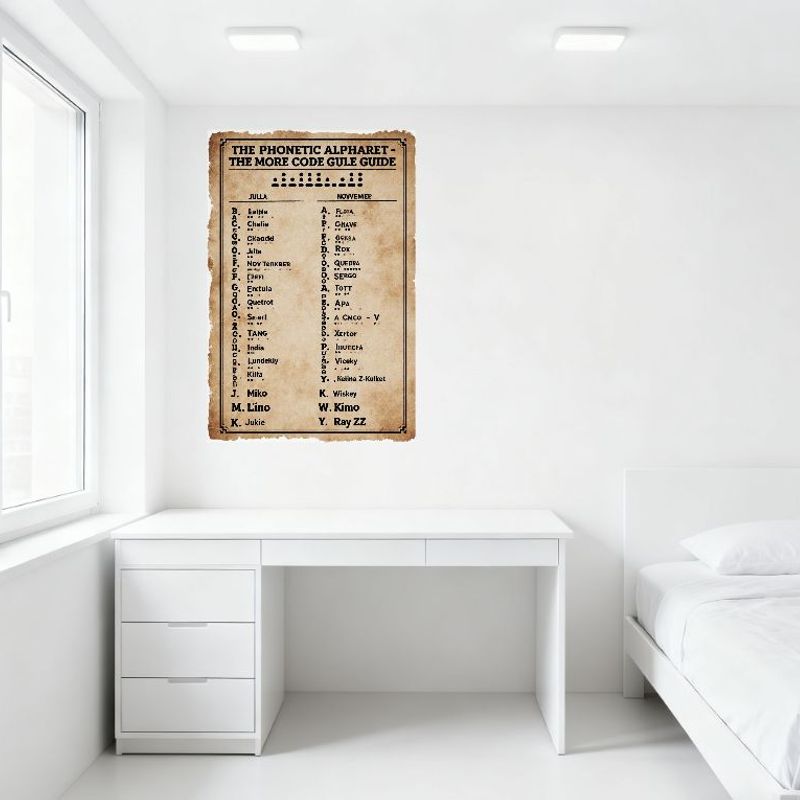 Das Phonetic Alphabet - Der Mehr Code Gule Guide Vintage Pergament-Stil Blechschild, Verschlüsselte Sprache Geheimcode System Dekoration für H