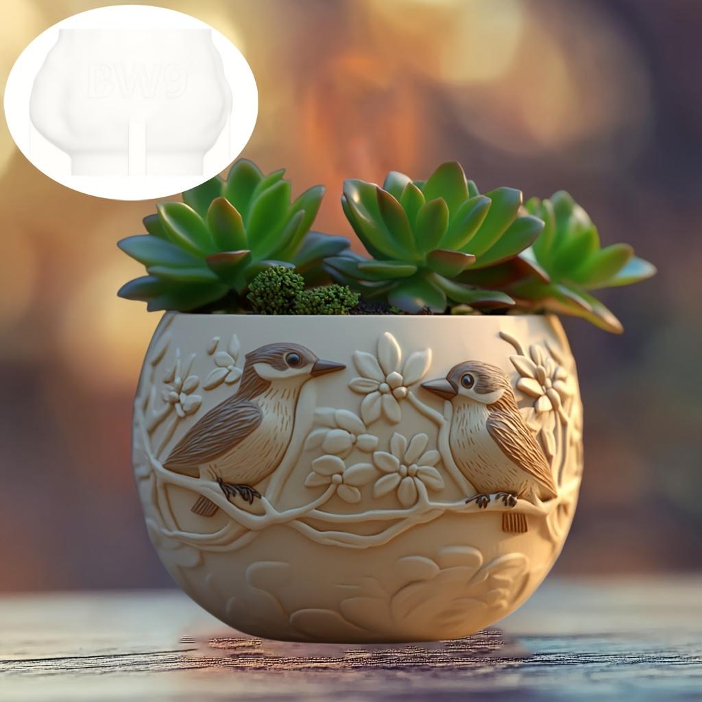 Love Woodpecker Succulent Plant Pot Resin Silicone Mold Couple Bird Relief Plaster Pot Mould Love Bird Relief Pot Gypsum Molds