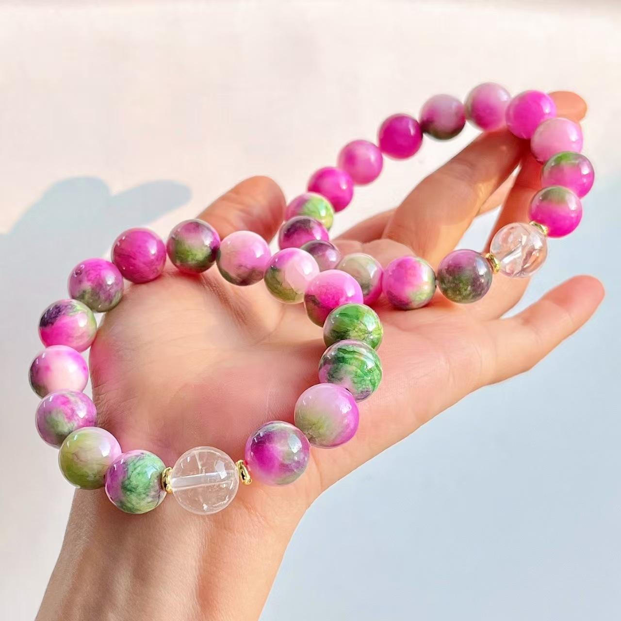 12Mm Design Peach Quartz Rock White Crystal Bracelet Bracelet