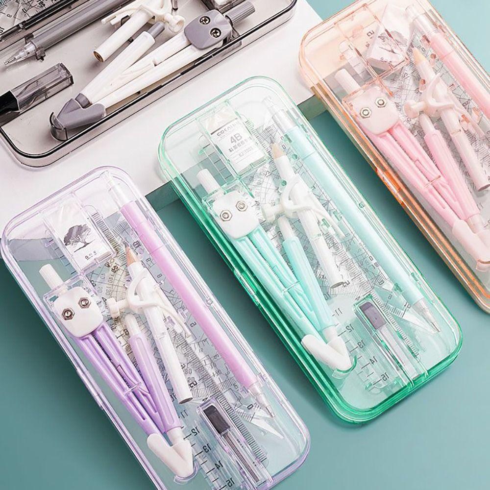 9PCS/Set Eraser Ruler Set Transparent Measuring Ruler Multi-Function Protractor  School Office