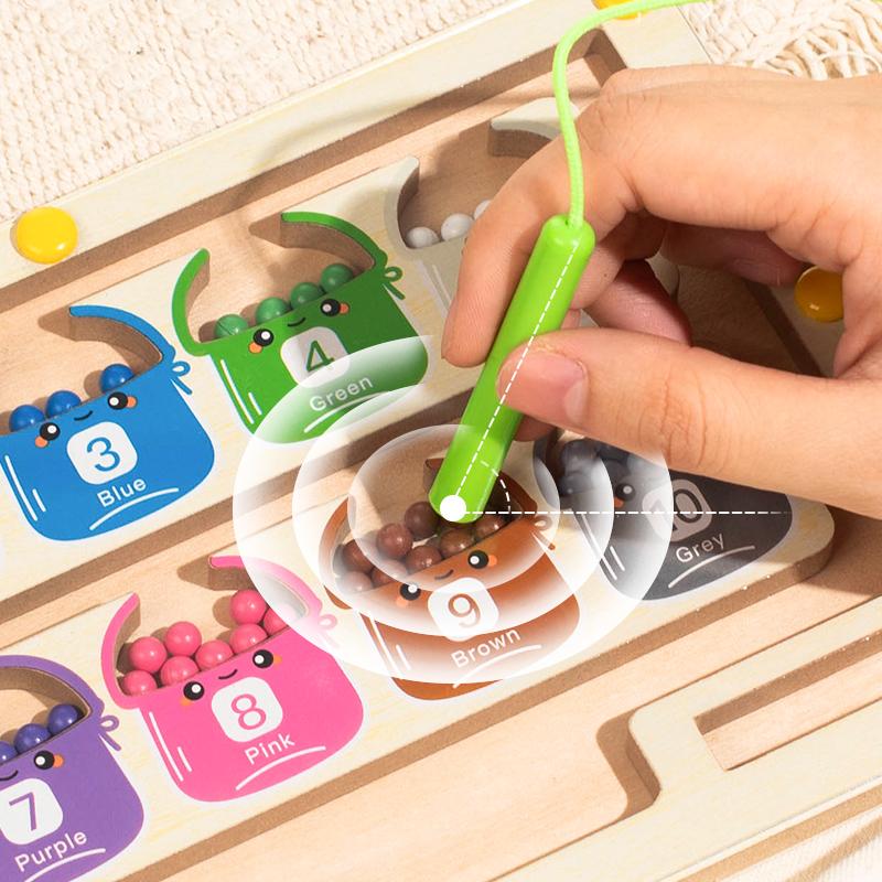 Bebek Montessori Oyuncakları 2'si 1 Arada Ahşap Manyetik Renk ve Sayı Labirenti Çizim Tahtası ile Renk Ayırma Sayma Eşleştirme Oyuncak