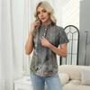 Women's Casual Floral Print V-Neck Short Sleeve Decorative Button T-Shirt Top