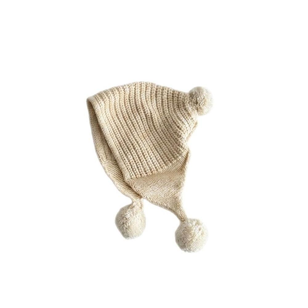 Solid Color Knit Earflap Hat Pom Pom Top Winter Hat Stylish Cold-Resistant Hat  Winter Season