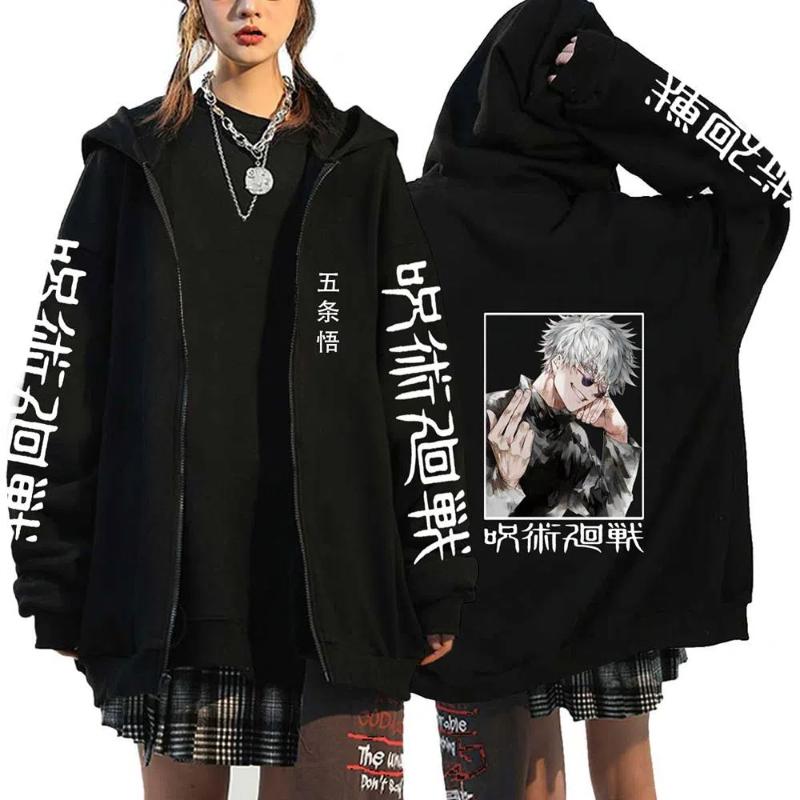 Jujutsu Kaisen Gojou Satoru Print Women Casual Zipper Hoodie Winter Extra Large Long Sleeves Zipper Sweatshirt