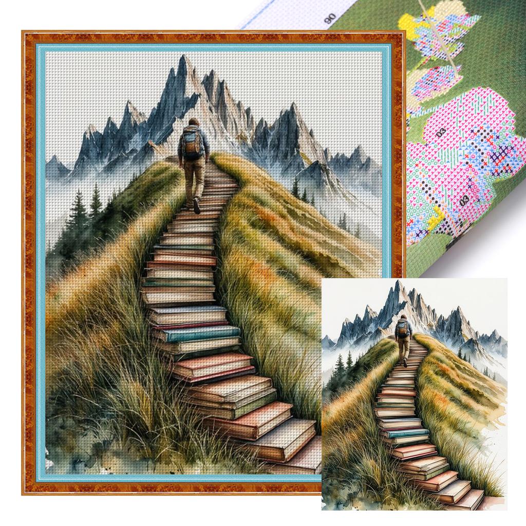 Pile of Books Full 11CT 3 Strands DIY Stamped Art and Crafts Kits 40*50cm/40*70cm for Beginners Adults Home Decor