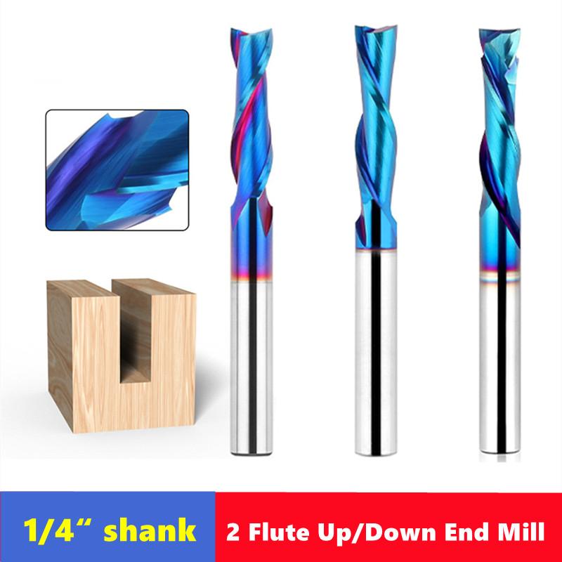 1/4 Inch Shank 2 Flute Up/Down Cutting Spiral Milling Cutter, Carbide Milling Cutter CNC Router Bit Accurate Groove Slot