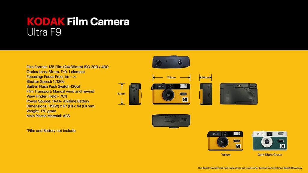 Kodak ULTRA F9 Film Camera, Black X Yellow (Official Japanese Product with Warranty)