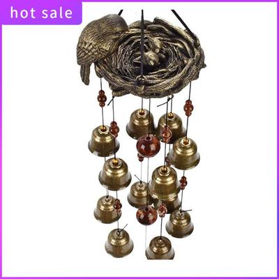 1 PIÈCE Carillons Éoliens Nid d'Oiseau, Carillon Éolien Avec 12 Clochettes en Bronze Pour Jardin Cour Patio Et Décoration de Maison
