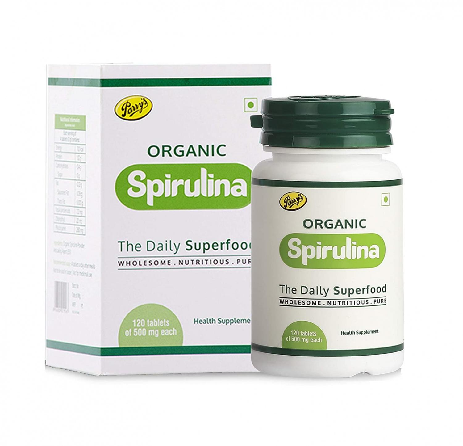 

Спіруліна (120 таб, 500 мг), Organic Spirulina Tablets, Parry Wellness