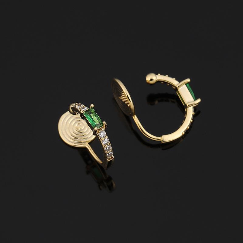 

Нишевые серьги-кольца с зеленым цирконом - Безболезненные серьги с серебряной иглой без прокола для женщин