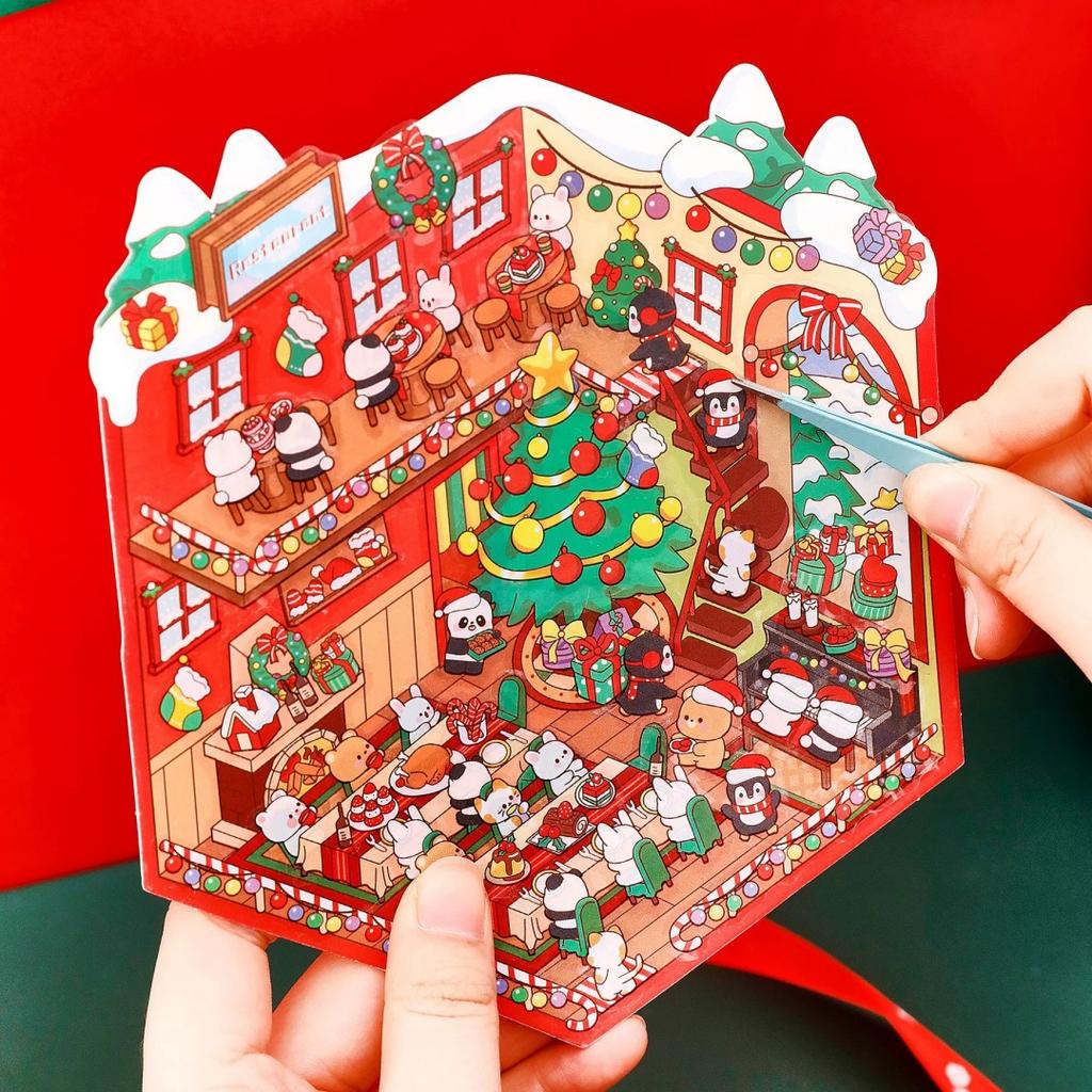 3D Christmas Party Landscape Sticker Gourmet House Miniature Scene Decoration Stickers DIY Decor Mini Landscape Sticker Kids Gif