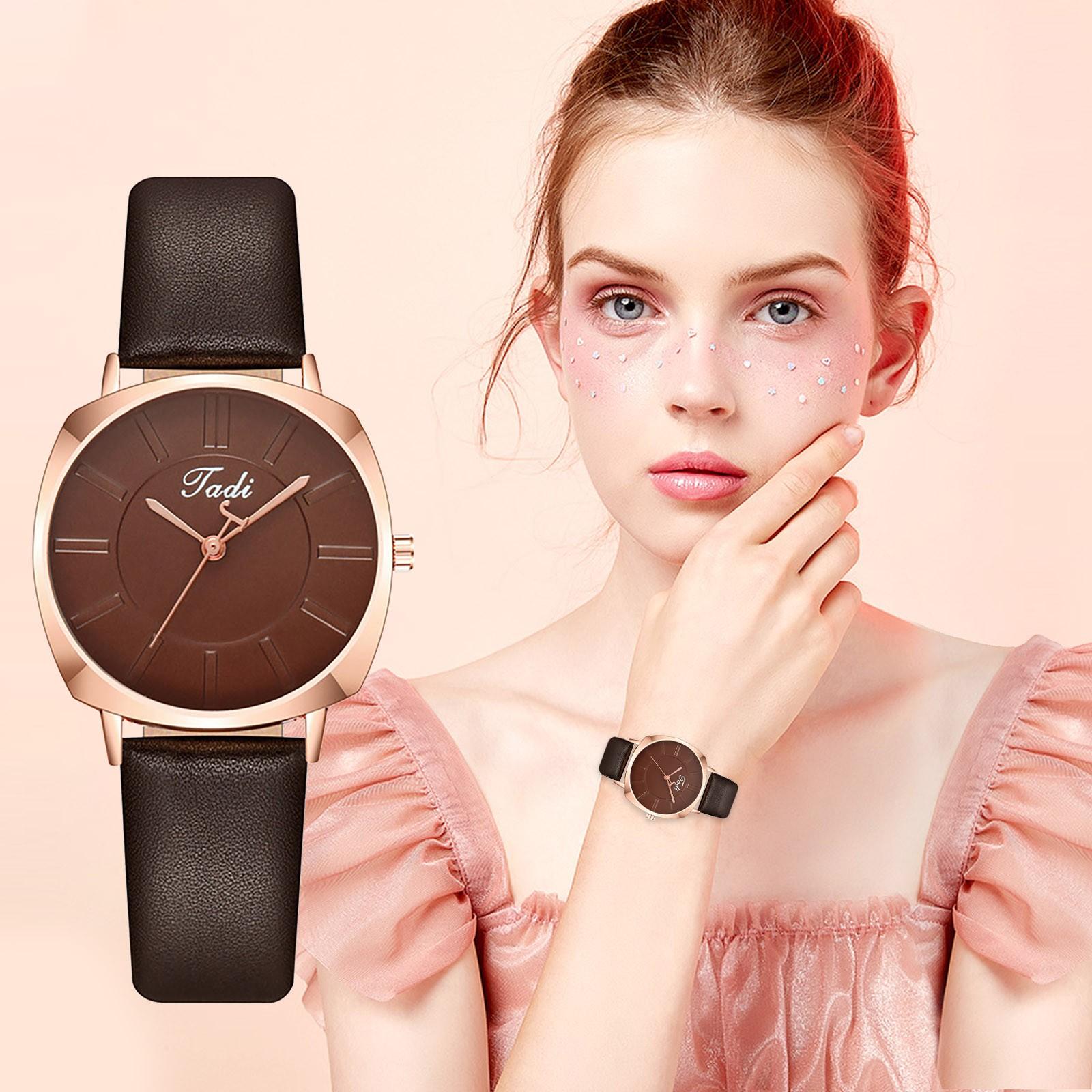 

Женские модные аналоговые кварцевые круглые часы с кожаным ремешком, подарок на память One Size кофейный