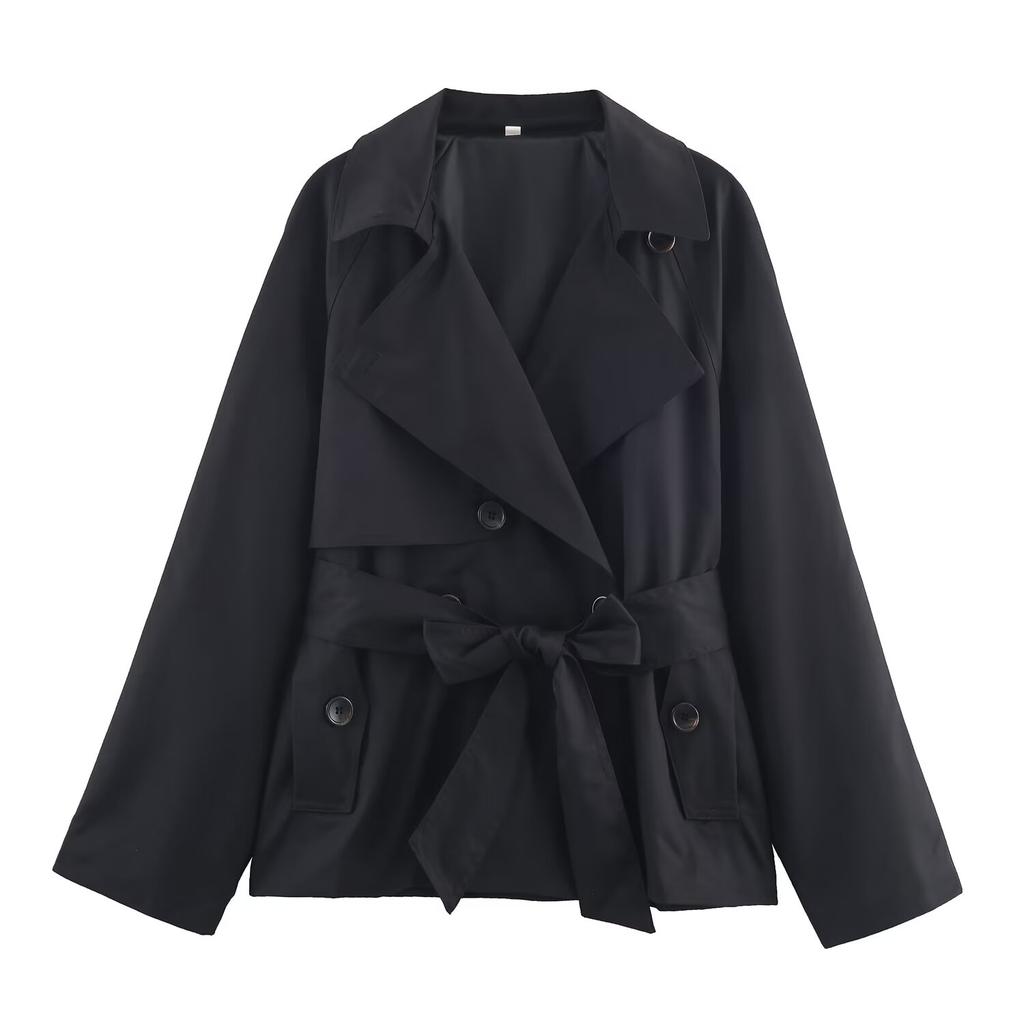 Moda Autunnale Multicolore con Cintura Cappotto Corto Joker Manica Lunga Cappotto Casual Capospalla
