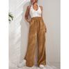 Spring and Autumn Women's Pants High Waist Casual Pants Solid Colour Corduroy Splicing Slit Hem Long Pants
