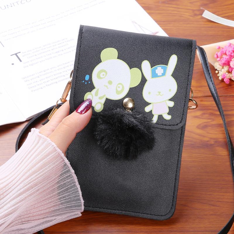 Bærbar PU-skinn tegneserie Enkel Mini Gjennomsiktig berøringsskjerm Mobil lommebok Skulder Crossbody Bag for IPhone Samsung Huawei