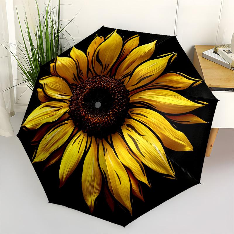 1pc Sunflower Petals Automatic Folding Umbrella, Heavy Duty 8 Rib Iron Frame,  Suitable for Travel, Daily Use, Birthday, Decor Gift  64