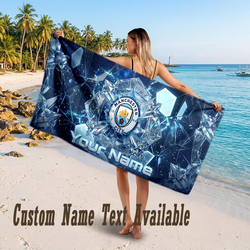 Designový osuška Manchester City s vlastním textem Velký ručník na plážovou dovolenou
