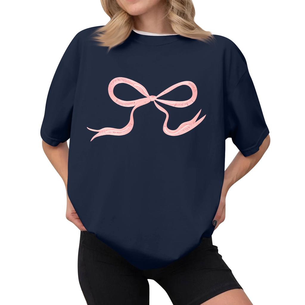 Dámské ležérní tištěné tričko s kulatým výstřihem, svetr s krátkým rukávem