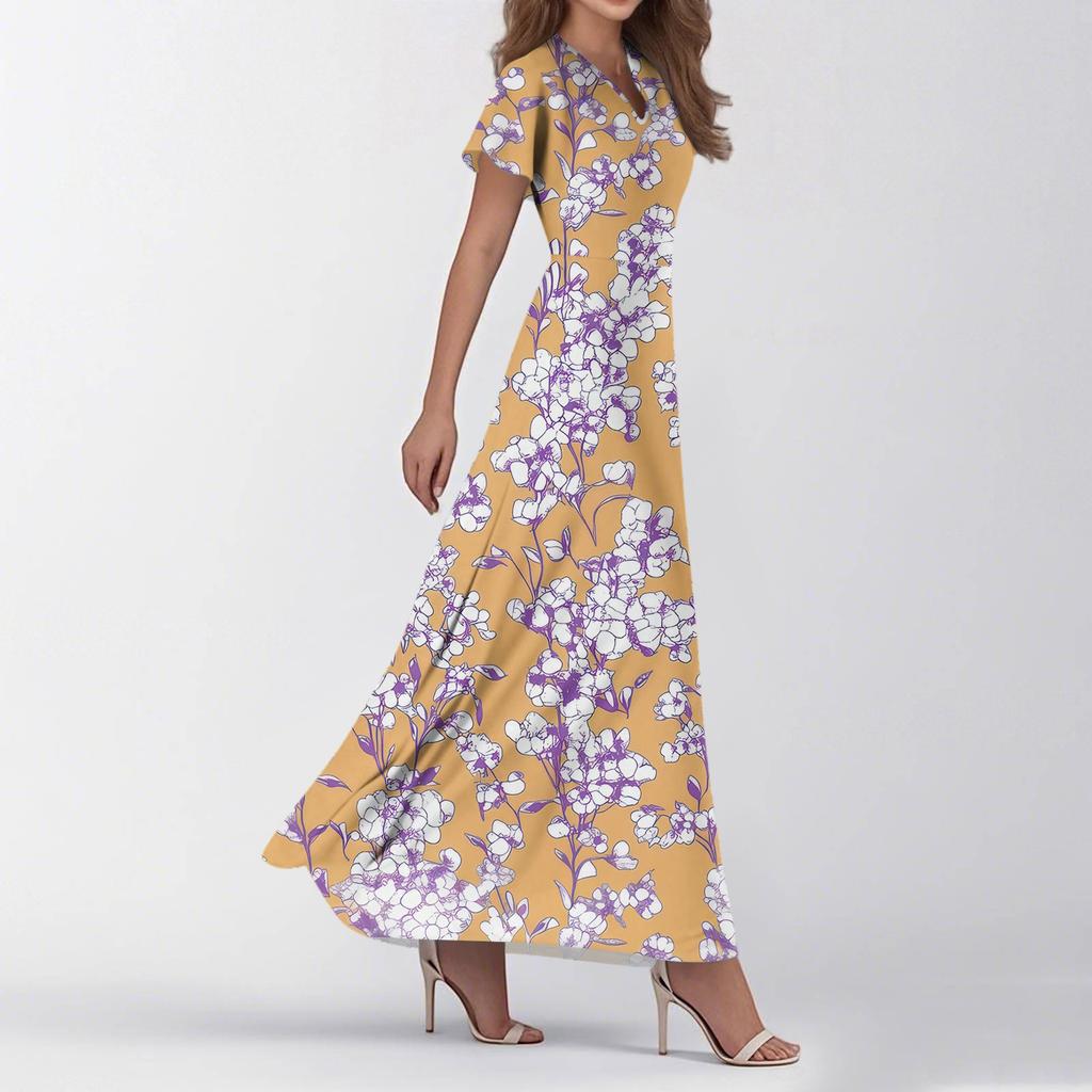 Women's Summer Casual Fashion Print Dresses V-Neck Short Sleeve Dresses
