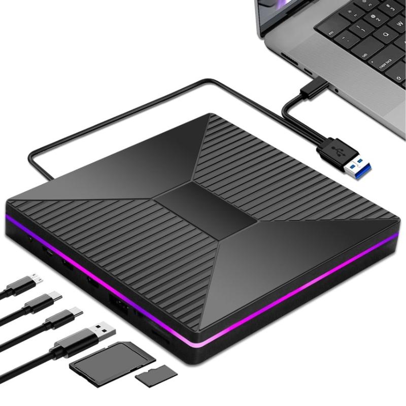 

Портативный 7-в-1 Многофункциональный Внешний Оптический Привод CD/DVD Пишущий чёрный