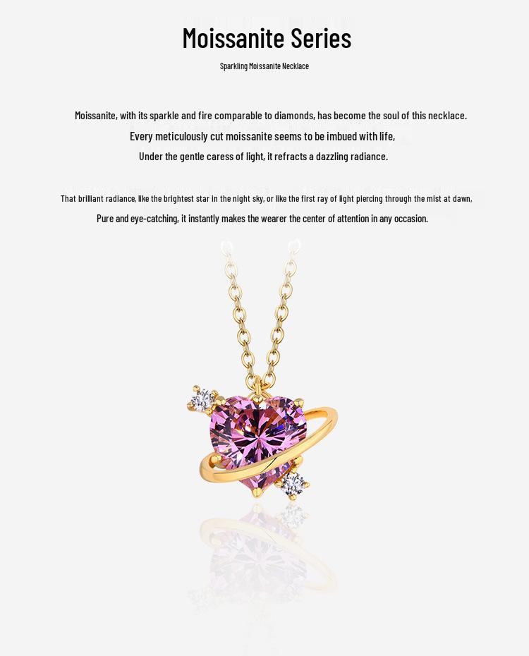 Ocean Heart LOVE Pink Zircon Necklace: 18K Gold-Clad 925 Silver