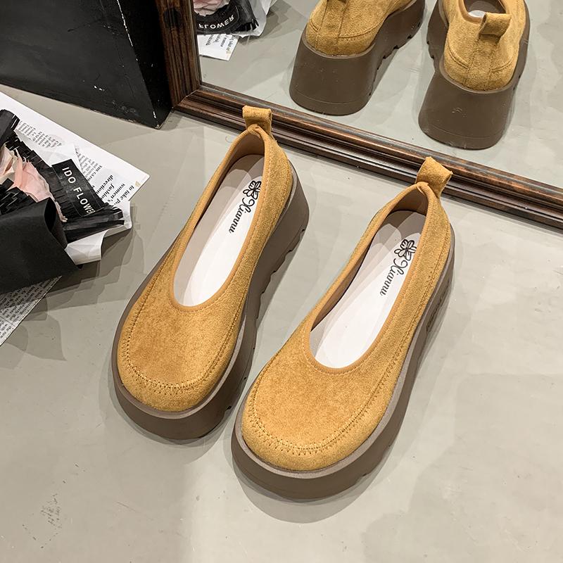 Fashion 2025 New Suede Platform Light Single Shoes Women Fashion Yellow Shoes Spring Simple Flat Short Chunky Heel Shoes Women Sneakers