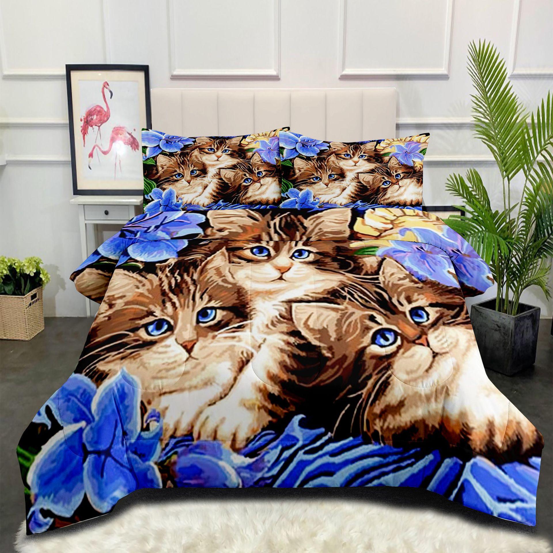 Flower Cat 3d Digital Printingthickened Feather Silk Quilt Cute Pet Cat Fat Quilt 140*200cm