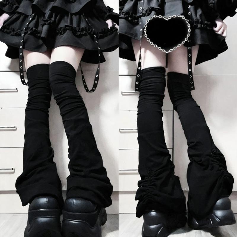 Horn Pile Sock Covers Over The Knee JK Socks Y2k Long Tube Black Slightly Flared Leg Covers for Women To Look Slim 2026 New