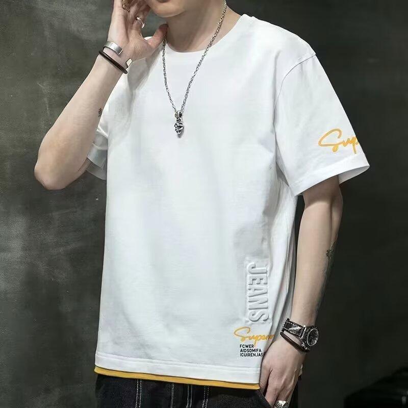 Fake Two-Piece Short-Sleeved T-Shirt Men'S Summer New Youth Leisure Sports Round Neck Short-Sleeved Thin Bottoming Shirt Trendy Brand