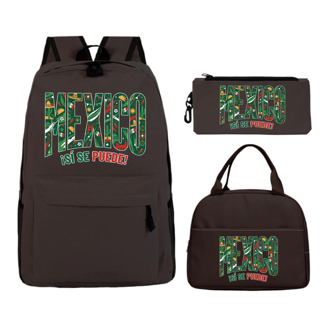 Fun Mexico Brazil Letter Print 3pcs Set Backpack Soccer Lover Kids Boys Girls Bagpack Pen Bag and Lunch Bags Suit Gifts
