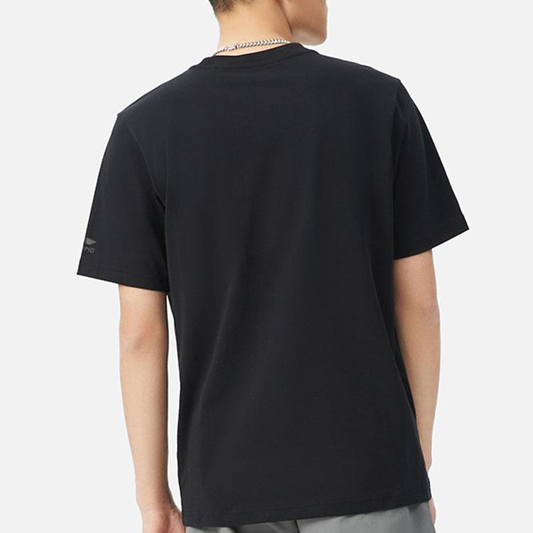 Li-Ning Sports Fashion Series Brand Logo Letter Print Round Neck Knit Short Sleeve T-Shirt Men Tops Black AHSSA51-1