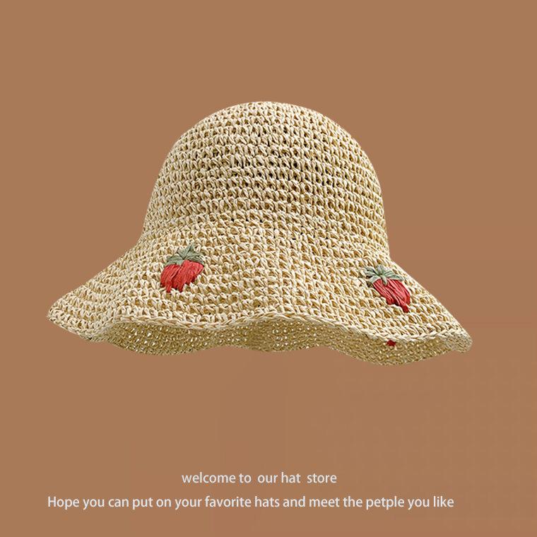 Hat Women's Spring and Summer Versatile Big Brim Straw Hat Summer Seaside Bucket Hat Face Small Sunscreen Hat Sun Hat