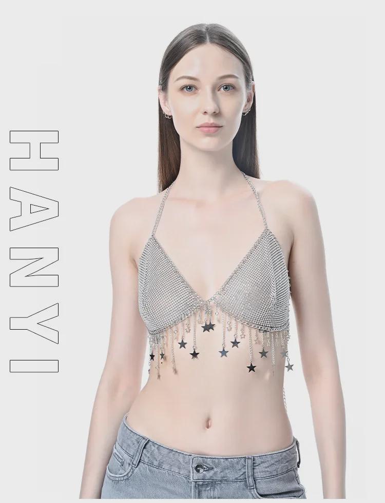 European & American Diamond Tassel Halter Neck Body Chain