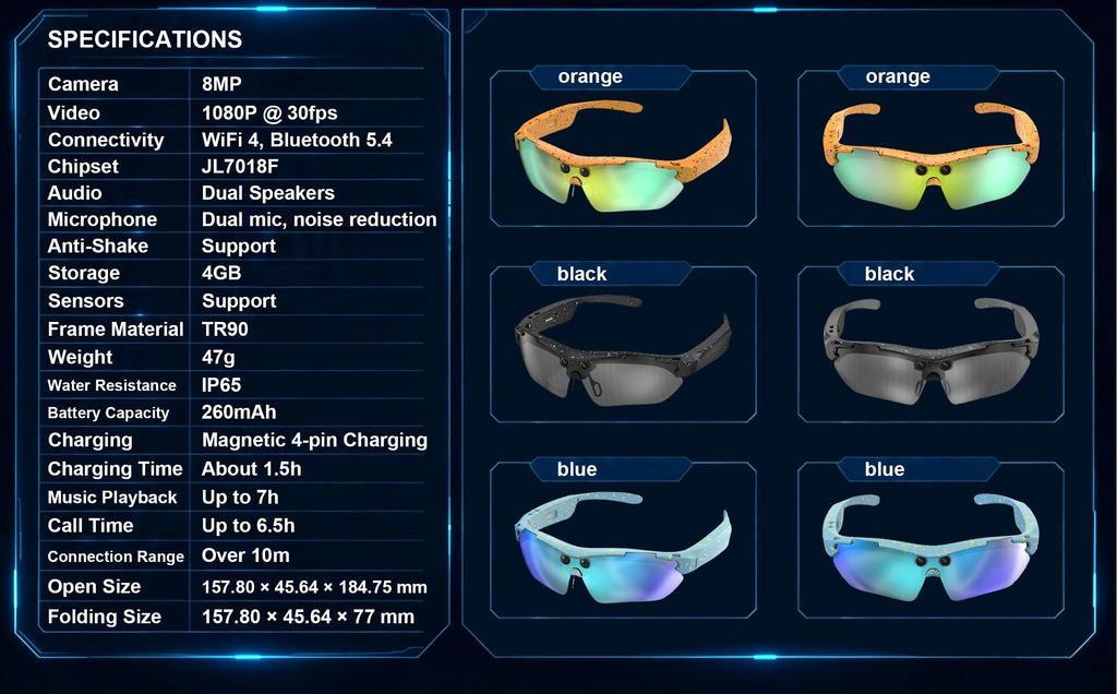 ERVPES AI Chytré brýle G6 Pro 1080P Kamera Stabilizace obrazu Bluetooth Hovor Překladač 26 Jazyků