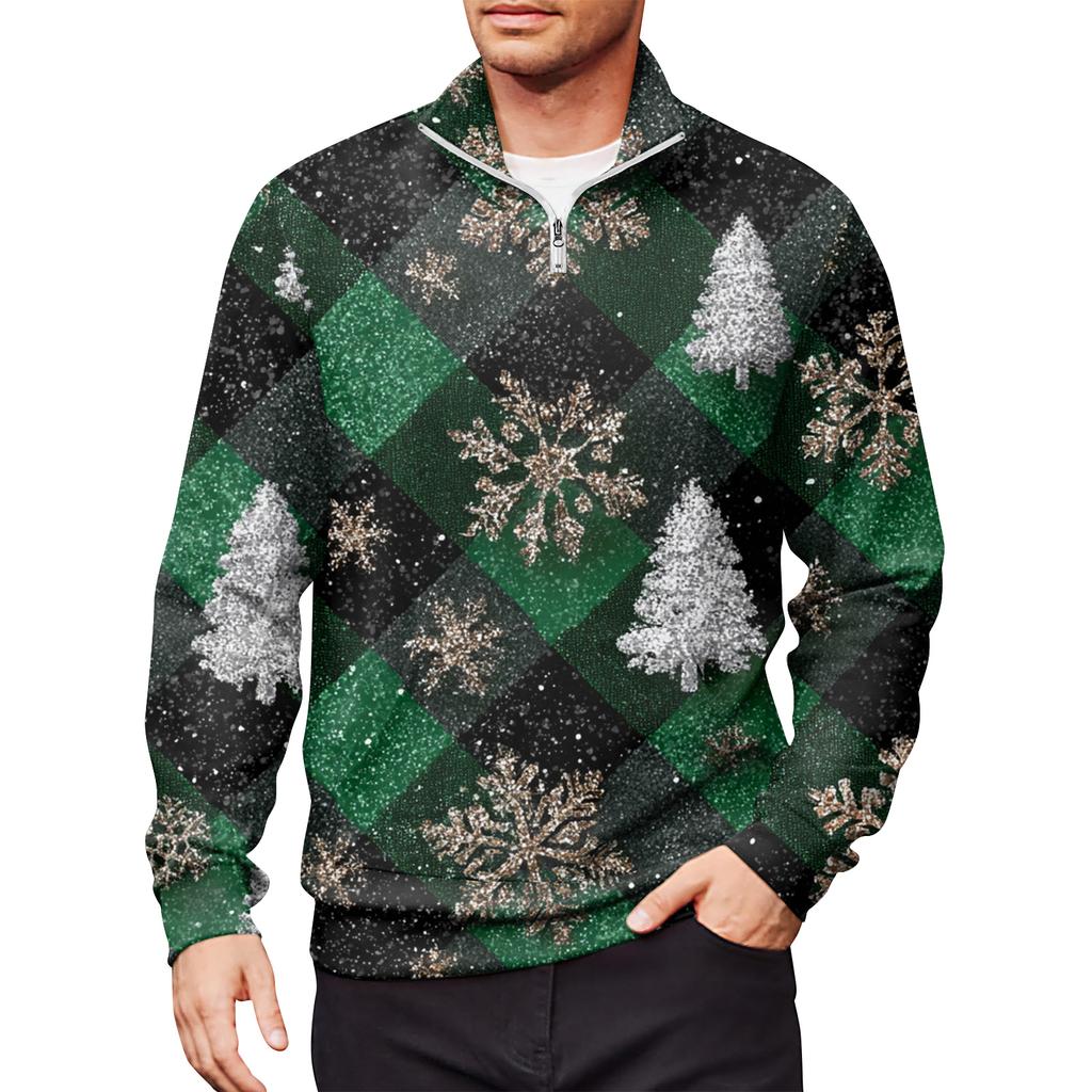 Men's Loose Casual 1/4 Zip Sweatshirt Fashion Printed Long Sleeve Top With Pockets