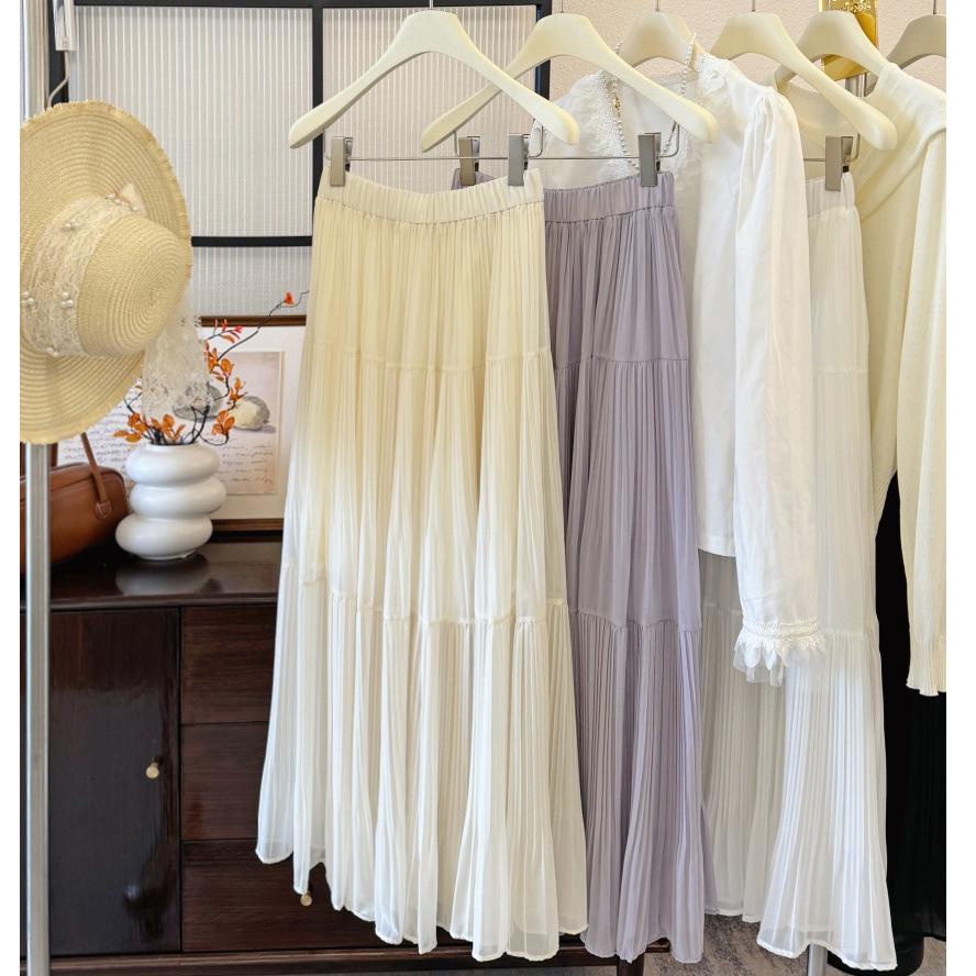 Purple Wisteria Pleated Midi Skirt - Spring/Summer A-line Chiffon Skirt