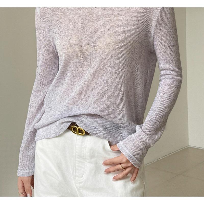 Dünner Sonnenschutz Leinen Locker Gestrickter Hoodie Damen T-Shirt