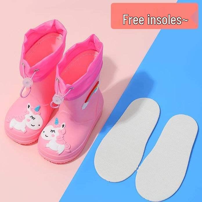 Rainbow Horse Toddler Rain Boots with Warm Fleece Lining and Drawstring - Perfect for Kindergarten Kids