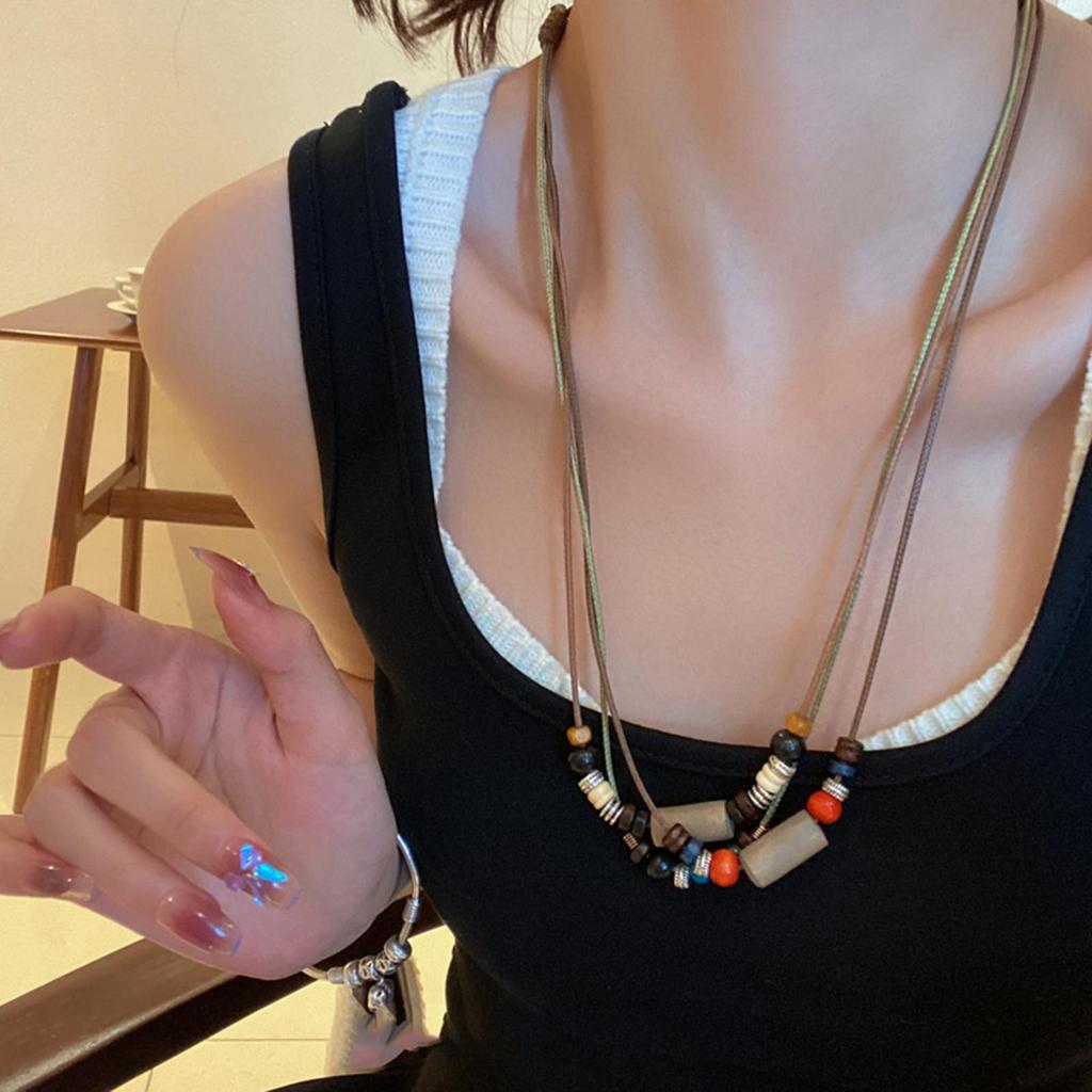 Collier chaîne personnalité perles multiples couches bohème rétro Style ethnique pull tressé collier bijoux accessoire