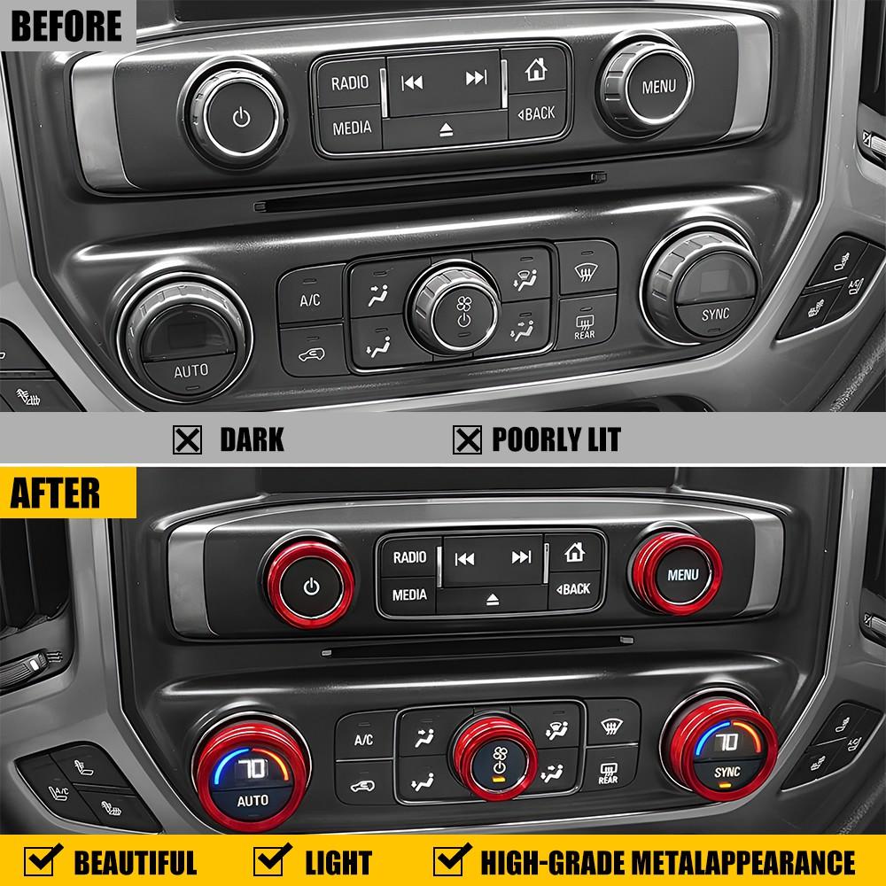 8Pcs Aluminum Central Control Switch Button Knob Ring Trim Red Fits For Chevrolet Silverado GMC Sierra 2014-2018 Car Accessories