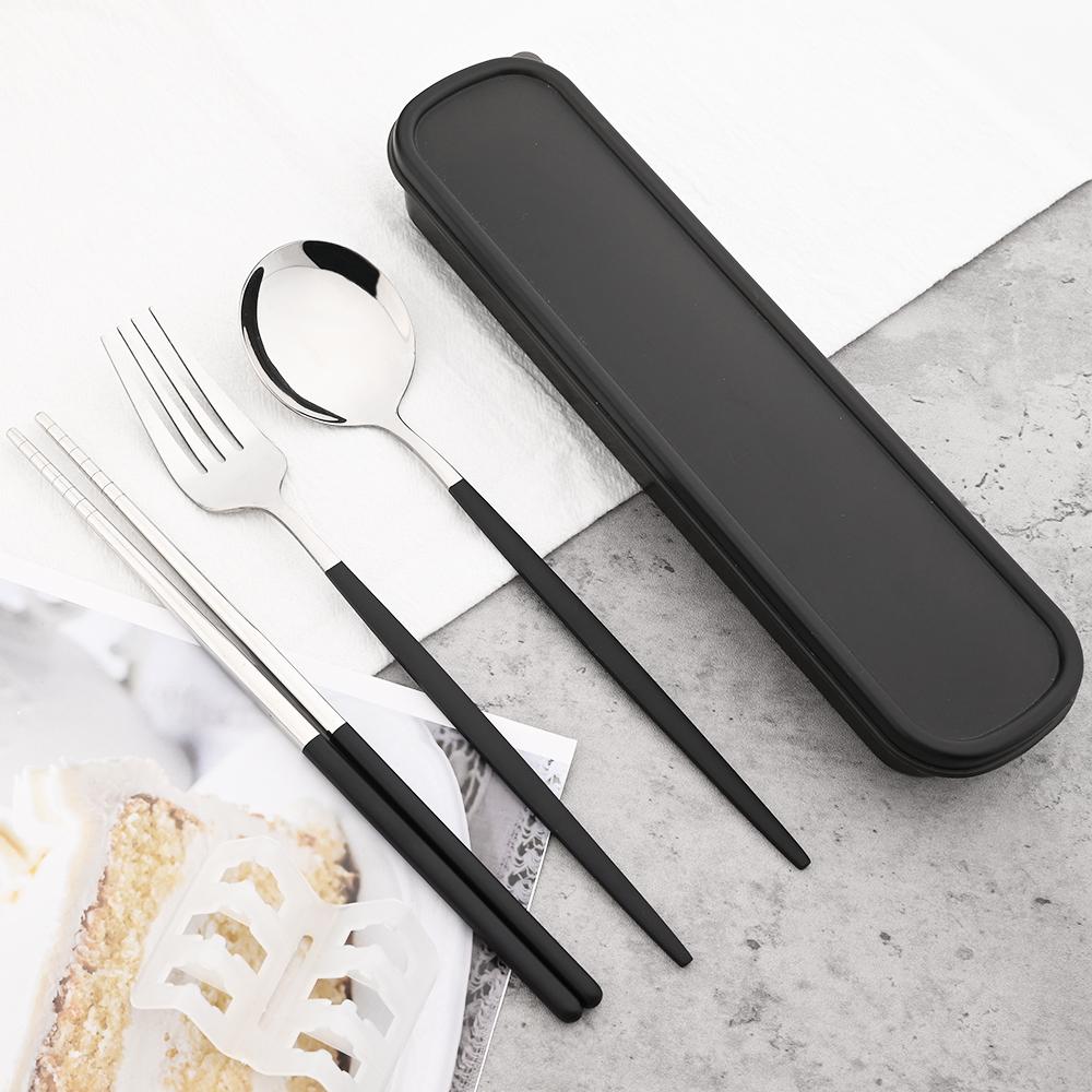 Gold Geschirr Set Reise Camping Besteck Gabel Löffel Stäbchen Set Geschirr Mit Tragbare Box Edelstahl Besteck Set