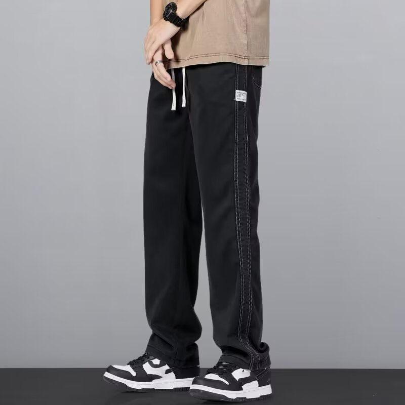 Spring/Summer Soft Lyocell Fabric Men's Jeans Thin Loose Straight Leg PantsDrawstring Elastic Waist Korean Casual Pants
