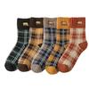 Męskie skarpetki wełniane do połowy łydki na jesień i zimę, pogrubione i polarowe ciepłe skarpetki wełniane z pętelką, wełniane skarpetki męskie w kratę i w blokach kolorystycznych