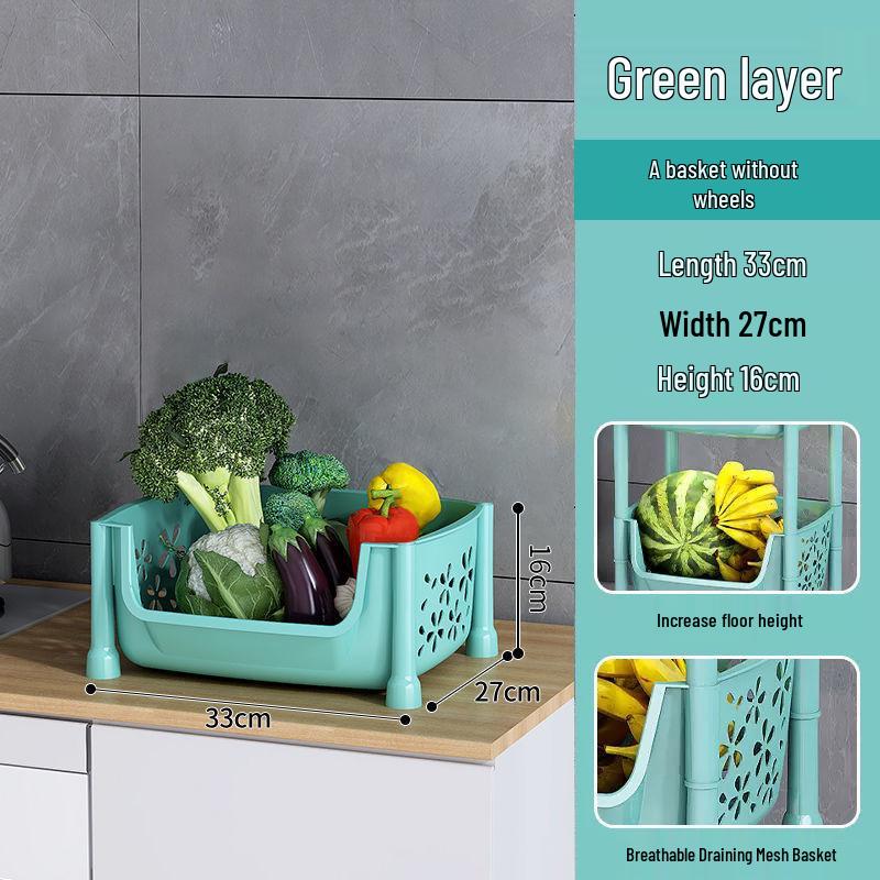 Multi-layer Kitchen Storage Rack: Multi-functional Vegetable, Fruit, and Snack Basket Trolley.
