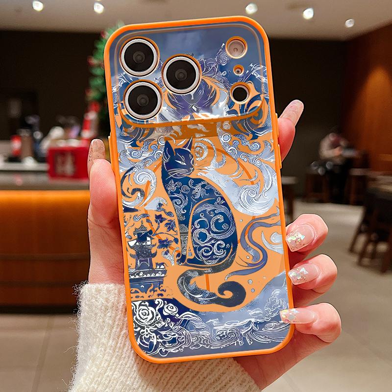 Blue Ink Cat Magnetic Phone Case For iPhone 17 Pro Max 16 15 14 13 Pro Max For Magsafe Wireless Charge Matte Hard PC Back Cover