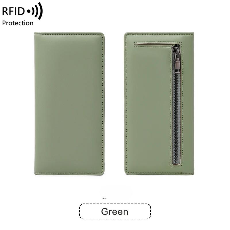 Минималистичный ультратонкий женский длинный кошелек RFID двойной складной кошелек из ПУ многофункциональная сумка для монет и кредитных карт ручная сумка зелёный 1660₽