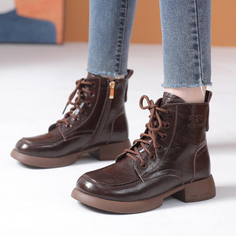 Fashion GKTINOO Women Boots 2025 New Woman Short Boots Soft Genuine Leather Autumn Winter Shoes Square Heels Big Toe Female Footware