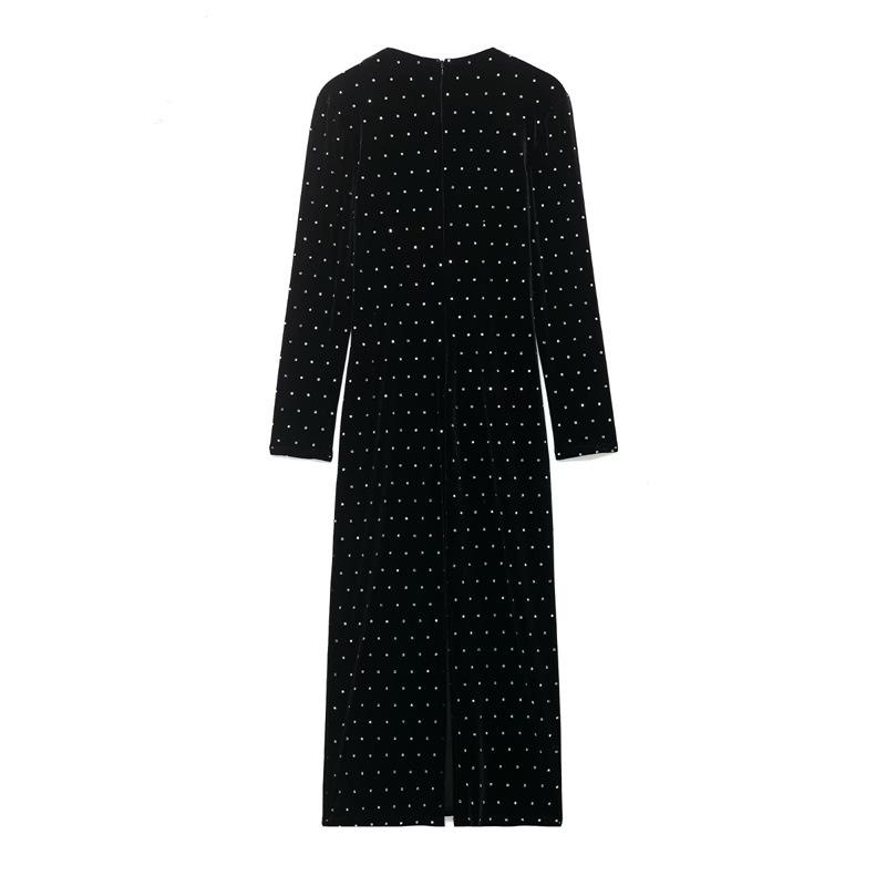 European & American Style 2025 Winter Shiny Beaded Velvet Dress