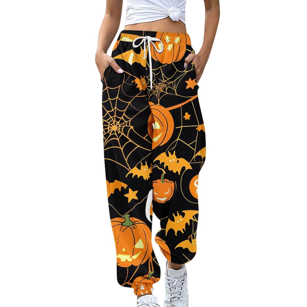 Women's Sports Pants With Pockets Fashion Halloween Print Elastic Waist Pants Casual Sweatpants Pants